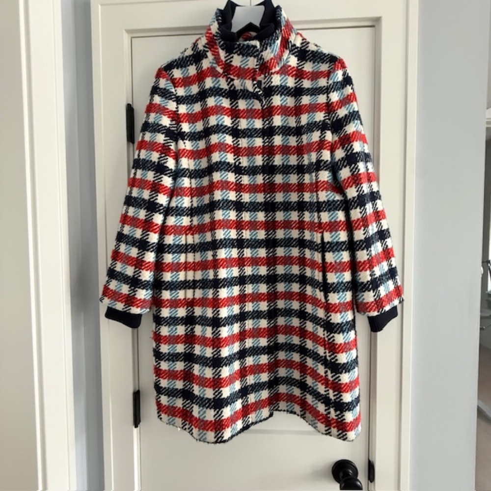 Women's Banana Republic Women's Blue and Red Plaid Checkered Coat Petite Large